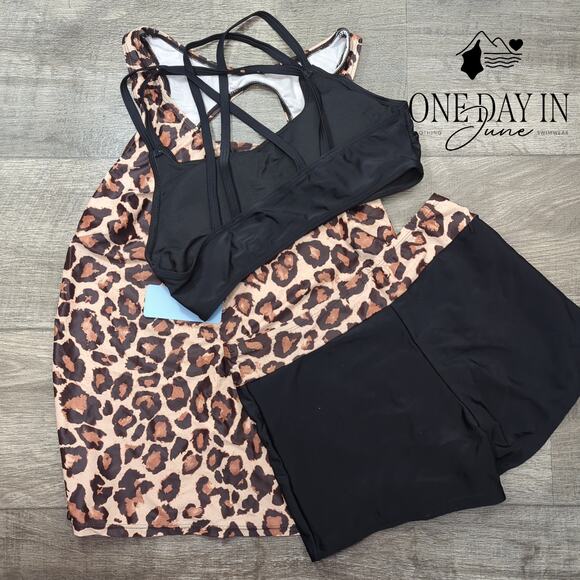 Yonique Crop Boyshort 3 Piece Bikini Swimsuit Size S - Picture 4 of 4